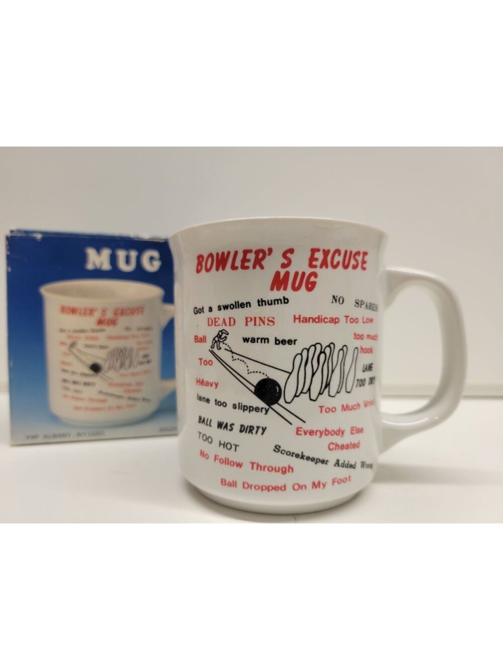 New Vintage"Bowler's Excuse Mug, Bowling, NOS In Original Box